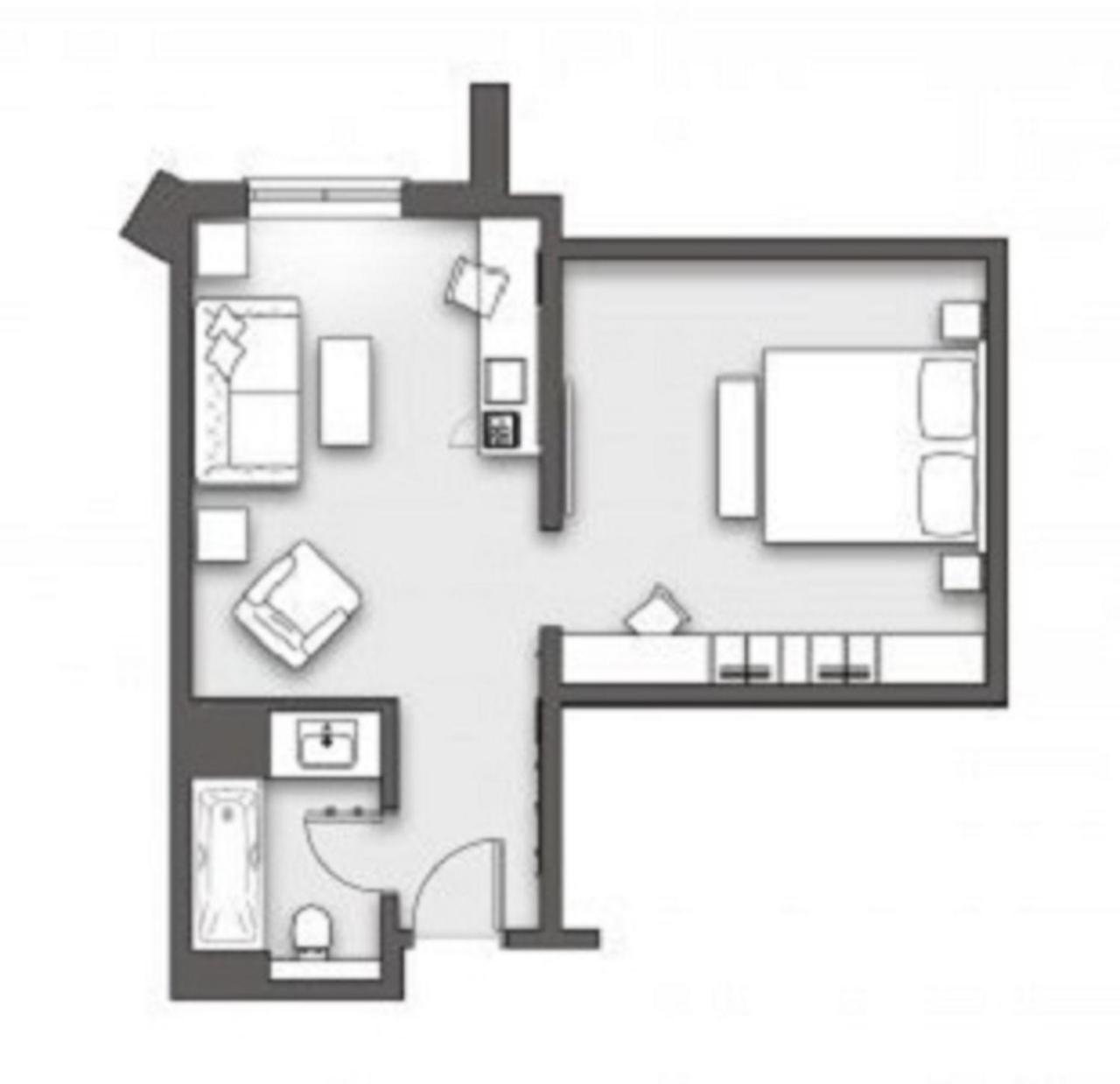 Boulevard Hotel Μπλάκπουλ Δωμάτιο φωτογραφία A studio apartment layout